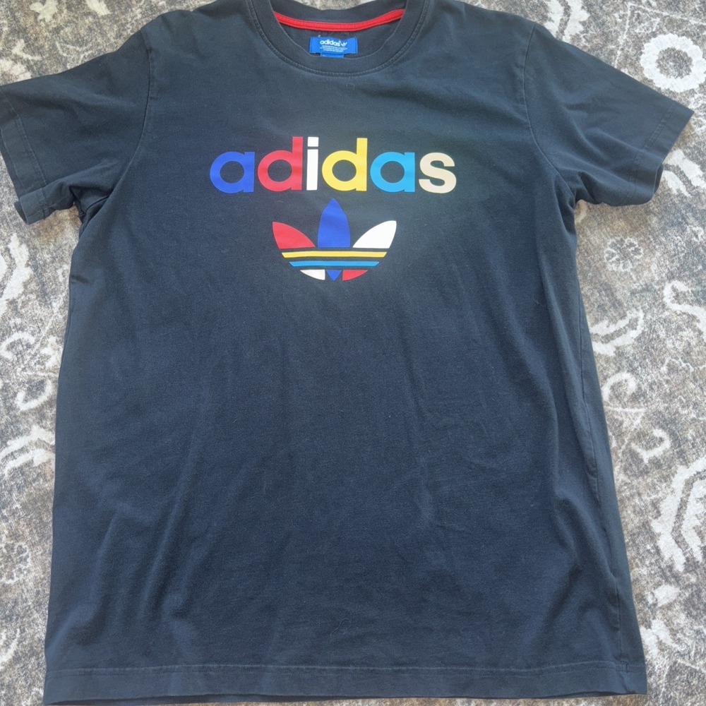 Adidas Originals Men's Black Multicolor Logo Graphic Print T-Shirt Size Large